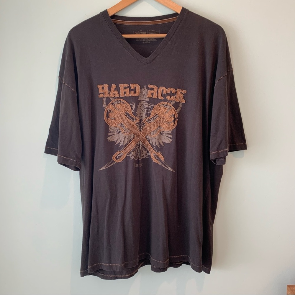 Hard Rock Cafe Rome Brown Guitar V Neck T-shirt XXL